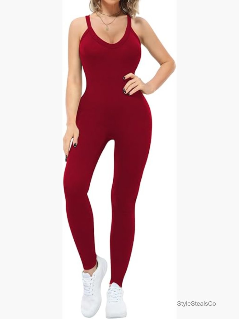 Sleeveless V-Neck Jumpsuit Bodysuit Shapewear Romper Workout Casual